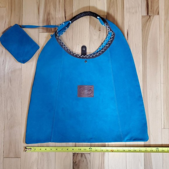 Turquoise Suede Hobo Tote by Gianni Notaro - Picture 2 of 15